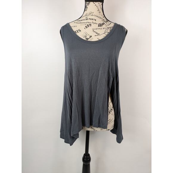 Rock Etiquette Womens Size Small Tank Top Dark Gray Scoop Neck Front Split Biker - Picture 1 of 7